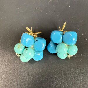 Judith McCann Turquoise Czech Glass Wingback Clip-On Cluster Earrings